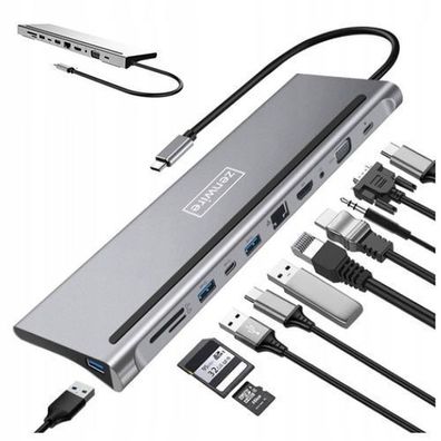 Docking Station USB-C HUB 11in1 VGA RJ45 HDMI 4K für Zenwire BYL-2017
