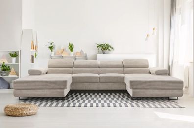AX LIVING Sofa U Form mit Schlaffunktion - Arborio U 352 cm in Weiß