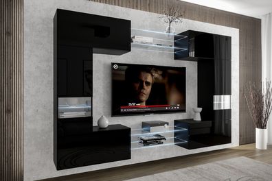 C29NEW 270 cm Möbel Wohnzimmer Wohnwand Mediawand Wohnschrank Schrankwand Farbauswahl