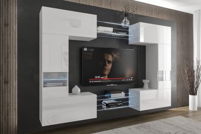 C29NEW 254 cm Möbel Wohnzimmer Wohnwand Mediawand Wohnschrank Schrankwand Farbauswahl