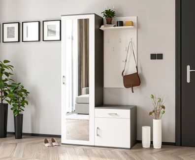 AX Living Garderobe mit Spiegel Magnola - 100 cm Breit, Grau & Weiß