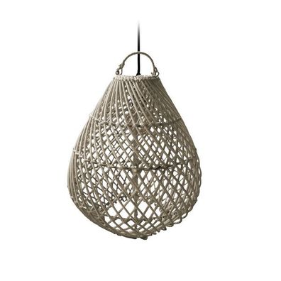 Deko-Leuchte Sina, runde Pendel-Deckenlampe aus Natur-Materialien und Rattan