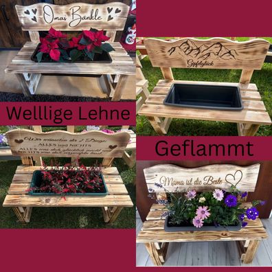 Personalisierte Blumenbank aus Holz mit Gravur | Handgemacht & wetterfest