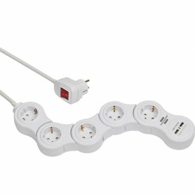 Vario Power Bewegliche Steckdosenleiste 5-fach (weiß, 1,4 Meter, 2x USB)