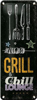 Blechschild Grill & Chill Fleisch Grillen, 4 verschied Größen, Blechschilder