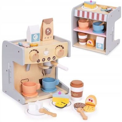 KINDER Kaffeemaschine HOLZ 2in1 SHOP Barista SET 26 EL