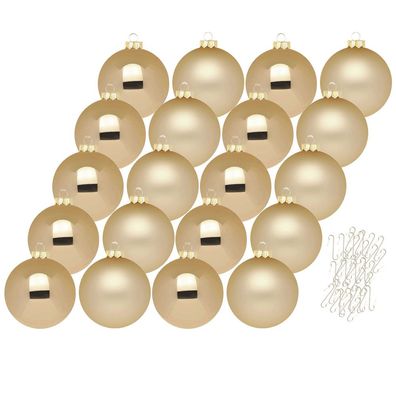 Weihnachtskugeln 20 Stk 6cm brokatgold + 40 Haken gold Inge-Glas