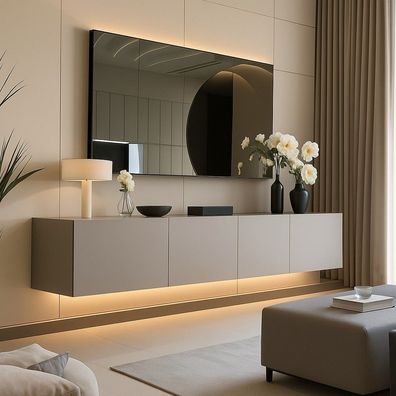 Lowboard PARIS 200 cm Kaschmir Matt - TV-Schrank Soft Close - LED optional