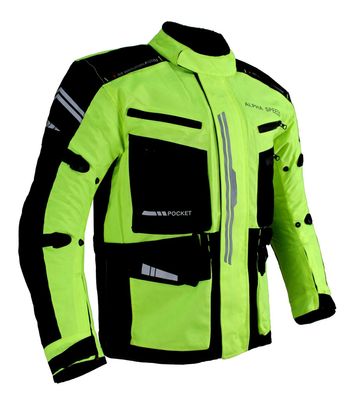 Herren Motorrad Textil Jacke Biker Polyester Scape Touring Jacke mit Protektoren Neon