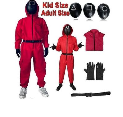 Kind Erwachsene Tintenfisch Rot Overall Bösewicht Uniform Maske Halloween Cosplay Kos