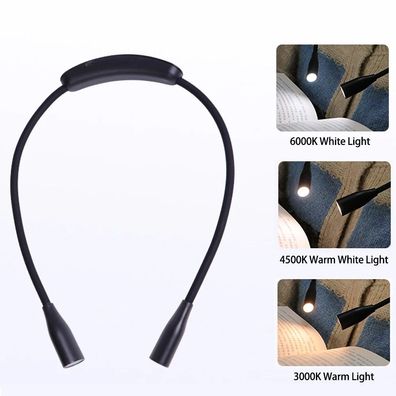 4 LED Portable Neck Reading Book Lights USB Rechargeable 3 Colors Night Lamp For Sewi