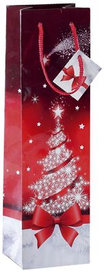 SIGEL GT024 Sigel® Geschenktasche Bottle - Weihnachtsmotiv Sparkling Tree, 10 x 35 cm