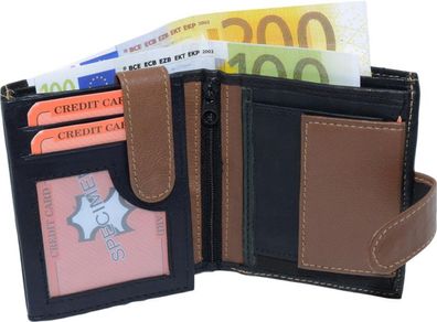 Geldbörse Nappa Leder mit Außenriegel schwarz/tan