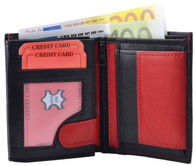 Geldbörse Nappa Leder Kombibörse klein schwarz/rot