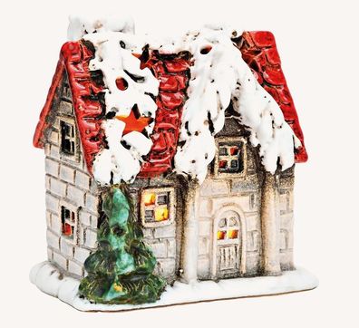 Lichthaus mit Schnee - Steingut - Höhe 12,0 cm