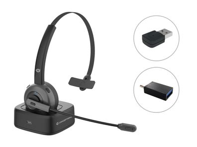 Conceptronic POLONA03BDA Headset Wireless Bluetooth mit Ladestation USB Audio Adapter