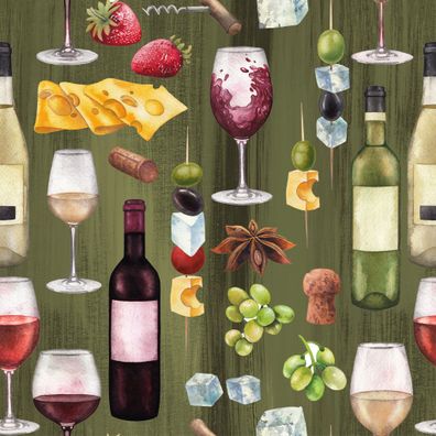 Servietten Papier 33x33cm 3-lagig Wein Käse & Oliven Motiv 20 Stück