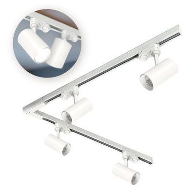 Schienensystem Komplett-Set 1m+1m, L rechts, 4x Lampe, 2x Sockel WEISS