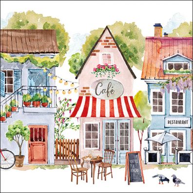Servietten Papier 33x33cm 3-lag. mit Café & Stadtmotiv 20 Stück