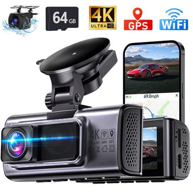 Dashcam Auto,2-Kanal 4K+1080P Autokamera, it GPS 3.16 Zoll-Bildschirm Dashcam