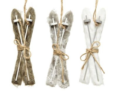 Christbaumschmuck Holz Skier 17cm weiß grau braun 1 Stück sortiert