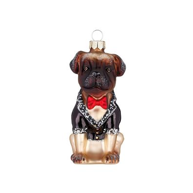 Christbaumschmuck Mops im Frack Glas 9cm Braun Beige
