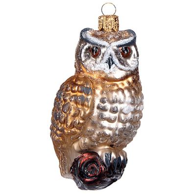 Christbaumschmuck Glas 7,5cm Eule Figur Beige / Braun