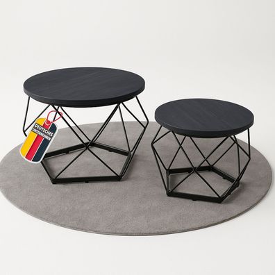 Coemo Couchtisch Duett 2-er Set Holz-Tischplatte mit Metallrahmen