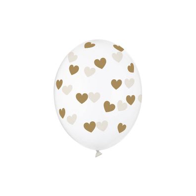 Luftballons mit Herzen 30cm Klar Transparent / Gold 6er Set
