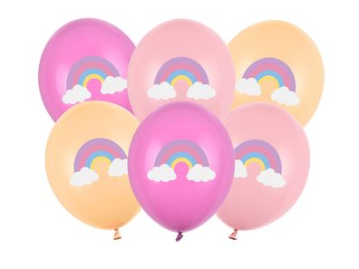 Luftballons Regenbogen Motiv 30cm Rosa / Orange 6er Set