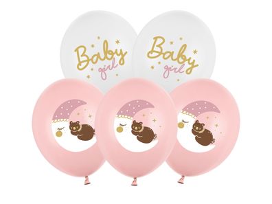 Luftballons Baby Girl 30cm Weiß / Hellrosa Pastell 6er Set