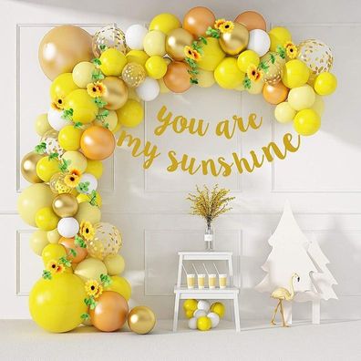 77er Luftballon Girlande Sonnenblume Sonnenschein Set - gold gelb weiß