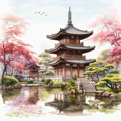 Servietten Papier 33x33cm 3-lagig mit japanischem Tempelmotiv 20 Stück