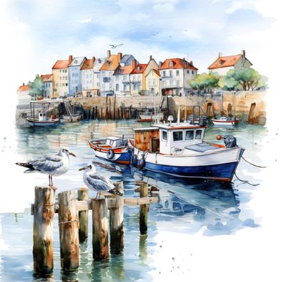 Servietten Papier 33x33cm 3-lagig Boote im Hafen Motiv 20 Stück