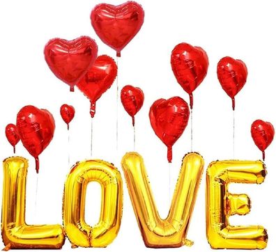 28 Stück LOVE Herz XXL Folienballon Set rot gold