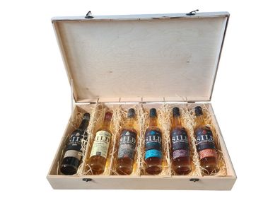 Geschenk Whisky von Sylt 6er Holzbox Sild Whisky