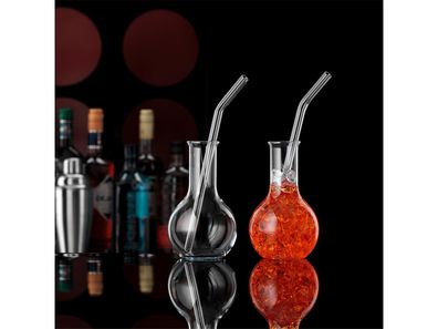 Bohemia Cristal 2 Mix Drink Gläser 300ml + 2 Glastrinkhalme gebogen