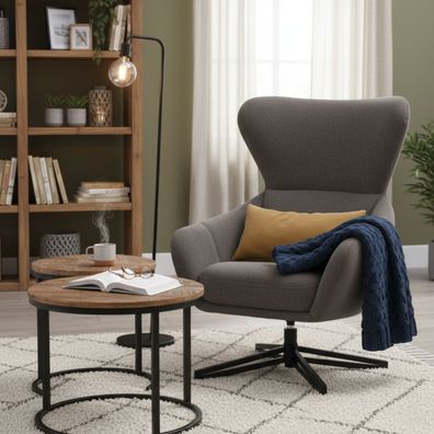 Möbelset Couchtisch Fermo und Ohrensessel Marconia dunkelgrau