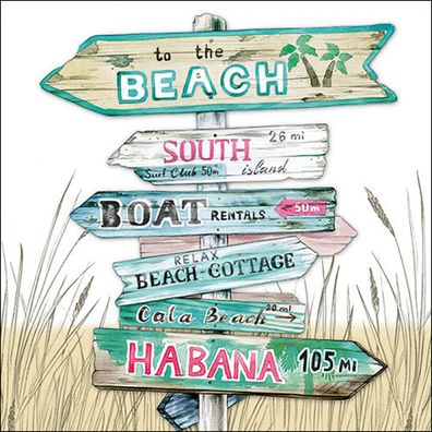 Servietten Papier 33x33cm 3-lagig mit Beach Schild Motiv 20 Stück