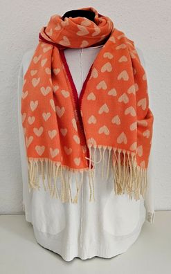XXL weicher Winterschal Wendeschal Tuch Fransen bunter Rand Herzen Orange