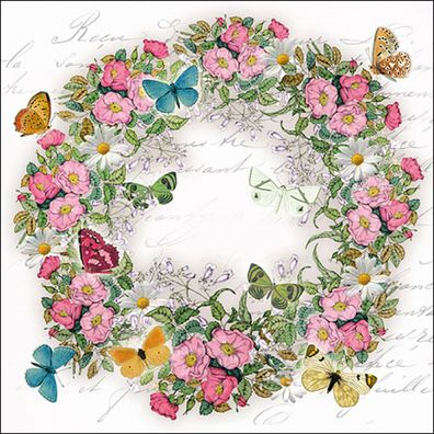 Servietten Papier 33x33cm 3-lagig mit Blumenkranz Motiv 20 Stück