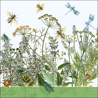 Servietten Papier 33x33cm 3-lagig mit Wildkräuter Motiv 20 Stück