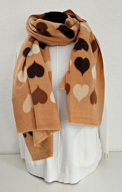 XXL weicher Winterschal Schal Scarf Tuch bunte Herzen Beige Braun Taupe Schwarz