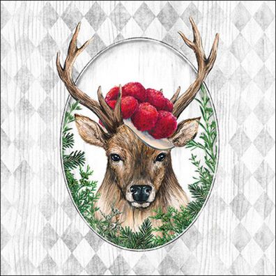 Servietten Papier 33x33cm 3-lag. mit Hirsch Motiv & Bollenhut 20 Stück