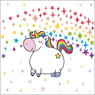 Servietten Papier 33x33cm 3-lag. mit Einhorn & Regenbogen Motiv 20 Stk