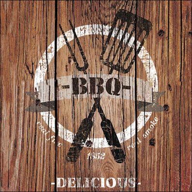 Servietten Papier 33x33cm 3-lagig mit BBQ Grill & Holzoptik Motiv 20 Stück