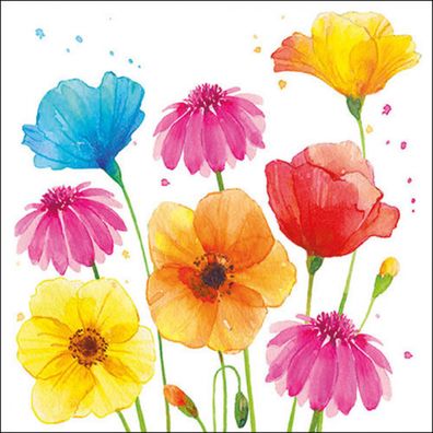 Servietten Papier 33x33cm 3-lag mit bunten Sommerblumen Motiv 20 Stück