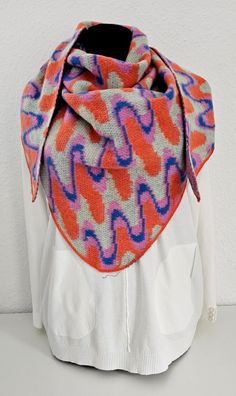 XXL Winter Flausch Dreieckstuch Schal Viskose Wolle bunter Print Orange/Blau/Pink