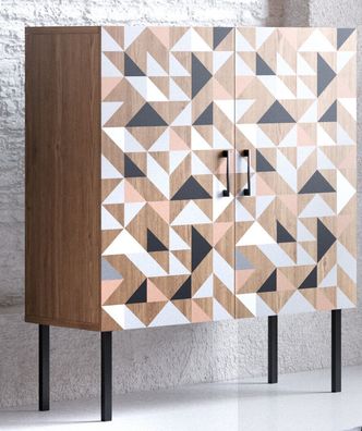 Spectral - Highboard mit 2 Türen, Soft-Close, bedruckt, tobacco oak mit schwarz