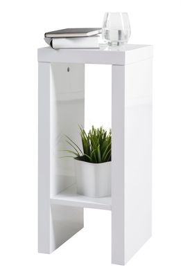 Solina - Blumeständer, Beisteller oder Dekotisch mit 1 Ablage, weiß hochglanz